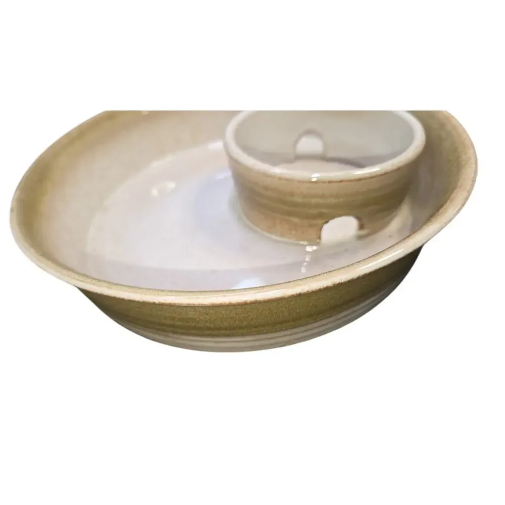 English Stoneware Chip/Dip Bowl Attached Center Serving Platter Vintage 1982